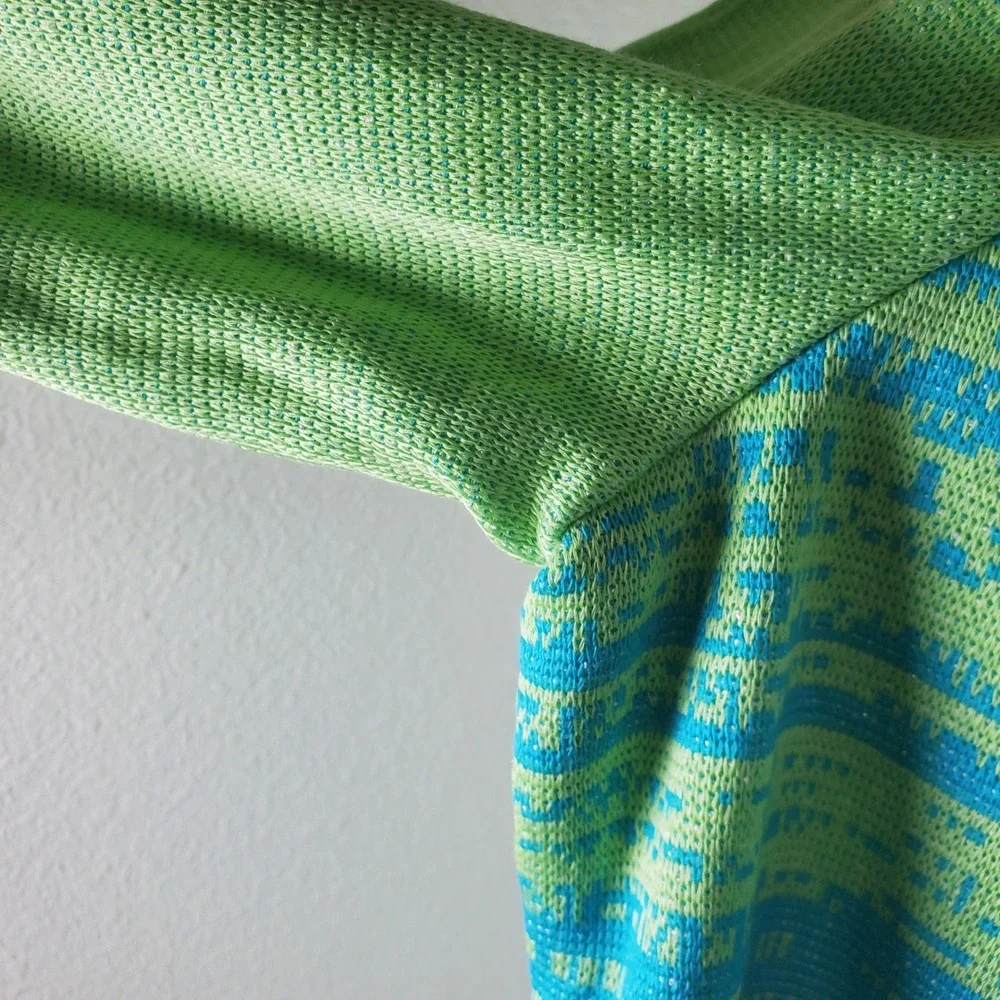 Ming Wang Sweater Knit Jacket Blazer Green Turquoise Striped Open Front Large - Picture 6 of 13